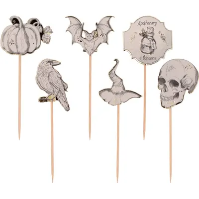 Halloweenské zápichy Folat Creepy Halloween, 6 kusů strašidelných dekorací na dřevěné špejli pro zdobení stolu a dortů
