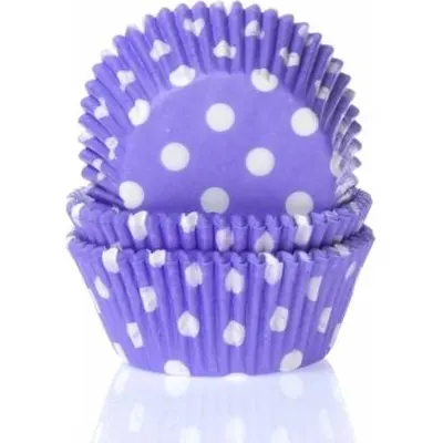 Papírové košíčky na muffiny s fialovými puntíky v balení 50 kusů pro pečení a zdobení dezertů