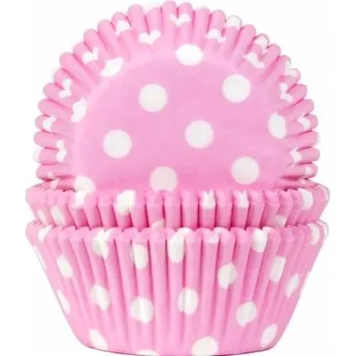 Papírové košíčky na muffiny House of Marie v růžové barvě s bílými puntíky, balení 50 kusů
