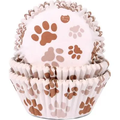 Papírové košíčky na muffiny s motivem hnědých tlapek, rozměr 50 x 33 mm, balení 50 kusů