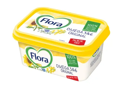 Rostlinný roztíratelný tuk Flora v chladicím balení o hmotnosti 400 g vhodný na pečivo i do krémů a pomazánek