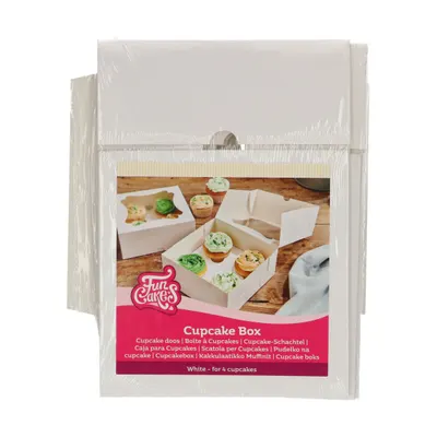 Krabička FunCakes s průhledným okénkem na 4 cupcaky nebo muffiny, balení obsahuje 3 krabičky a 3 proložky