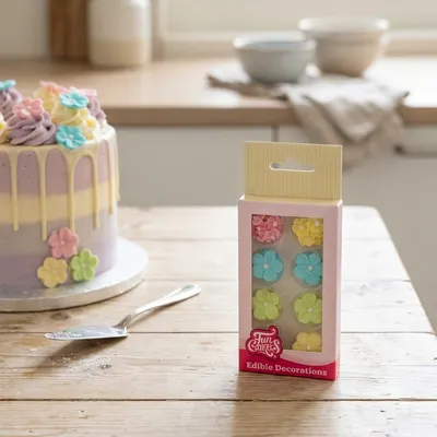 Cukrové ozdoby ve tvaru květin v pastelových barvách FunCakes, sada 32 kusů na zdobení dortů a cukrářských výrobků