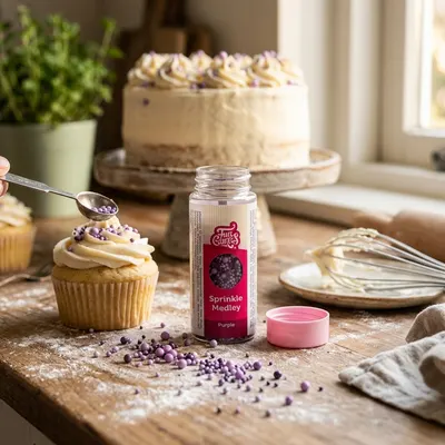 Cukrový posyp FunCakes Sprinkle Medley v tmavě fialové směsi perliček a konfet na zdobení dortů a cukrovinek