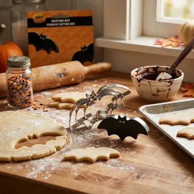 Sada tří nerezových vykrajovátek ve tvaru netopýra od značky Wilton pro halloweenské sušenky a dekorace