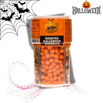 Cukrové sypání Wilton Haunted MIX 4v1 s černými a oranžovými dekory pro halloweenské zdobení dortů a cupcakes