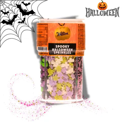 Cukrové sypání Wilton Halloween Spooky MIX se čtyřmi motivy v otočném dávkovači na zdobení dortů a cupcakes