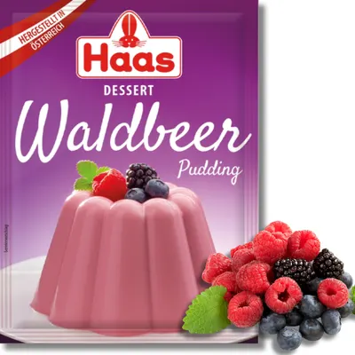 Dezertní puding HAAS s příchutí lesních plodů v sáčku 37 g na přípravu krémového moučníku nebo pohárku