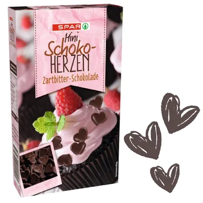 Čokoládová dekorace ve tvaru prohnutých srdíček z hořké čokolády s obsahem minimálně 50 % kakaa na zdobení dortů a dezertů