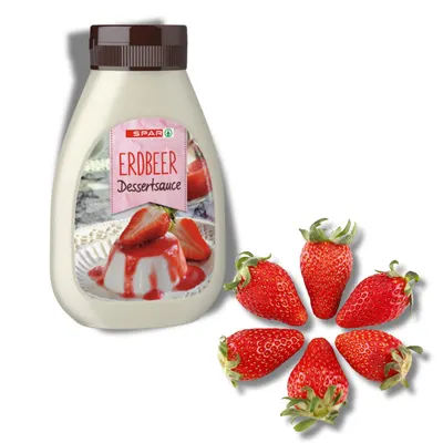 Rakouský dezertní jahodový topping v balení 250 g pro zdobení zmrzlin, krémů a dortů