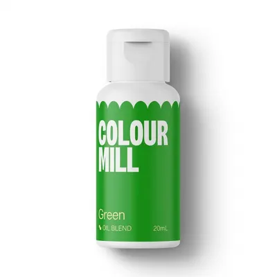 Tekutá olejová barva Colour Mill v zelené barvě o objemu 20 ml pro obarvení tukových krémů a čokolády