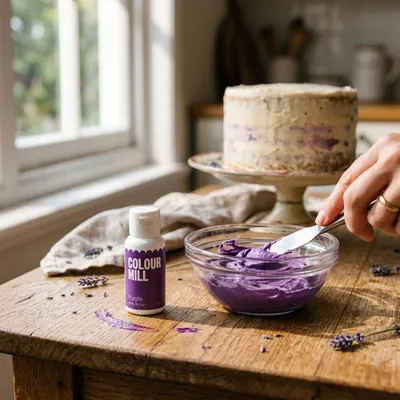 Tekutá olejová barva Colour Mill ve fialovém odstínu v objemu 20 ml pro barvení krémů a čokoládových hmot
