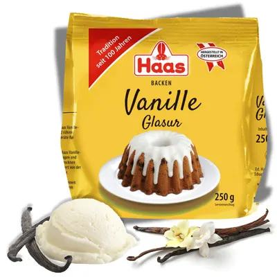 Vanilková poleva Haas v balení 250 g na zdobení dortů a vánočního cukroví