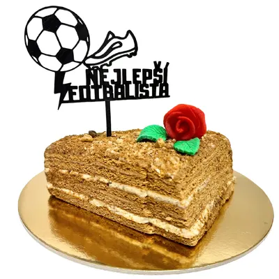 Dortový zápich s motivem nejlepšího fotbalisty pro ozdobu oslavy s fotbalovým tématem, jednobarevný 3D tisk s plastovou vázičkou