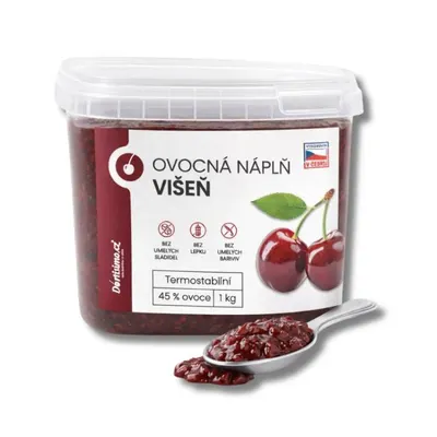 Višňová ovocná náplň DORTISIMO v balení 1 kg s 45% podílem višní pro pečení koláčů a buchet