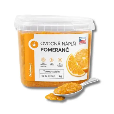 Ovocná náplň s příchutí pomeranče a kousky ovoce od značky Dortisimo, určená k pečení koláčů a buchet