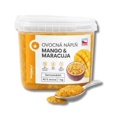 Ovocná náplň s příchutí manga a maracuji od značky Dortisimo v balení 1 kg k plnění koláčů a dortů