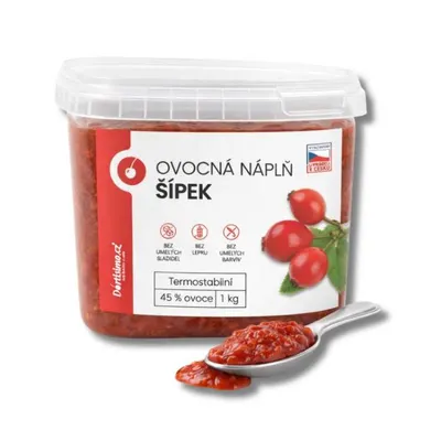 Ovocná náplň šípek v balení 1 kg, s obsahem 45 % šípkové dřeně, vhodná na pečení koláčů a dortů
