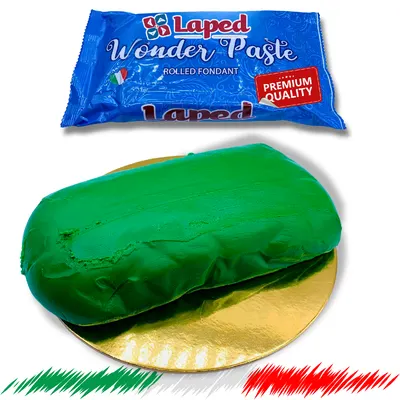 Zelená italská potahovací hmota LAPED na dorty o hmotnosti 1 kg, vhodná na hladký povrch a dekorace