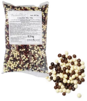 Křupavé kuličky v čokoládě, mix bílé, mléčné a hořké čokolády, 4 mm, 500 g, na zdobení dortů a dezertů