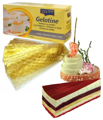 Plátková želatina GELITA Titanium 110 Bloom v balení 1 kg určená ke gelování krémů, pěn, mousse a želé