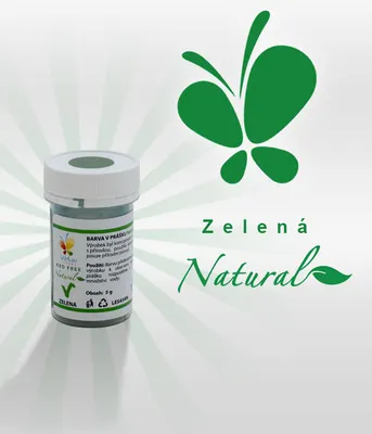 Přírodní zelená barva v prášku značky Natural Line v kelímku, určená k barvení dortů, krémů a cukrových hmot
