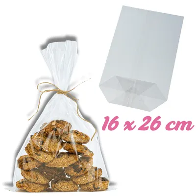 Průhledný celofánový sáček s křížovým dnem na balení cukroví a perníčků, rozměr 16 x 26 cm