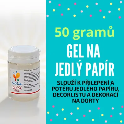 Gel na jedlý papír Vola colori pro fixaci a zvýraznění barev jedlého tisku na dortu, balení 50 g