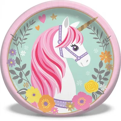 Papírové tácky Unicorn s jednorožcem 17,7 cm, 8 ks