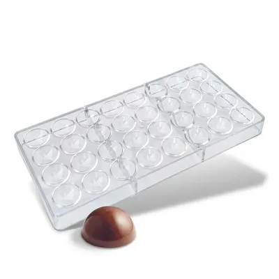 Plastová forma na čokoládu s polokulovými tvary o průměru 2,5 cm pro výrobu malých pralinek