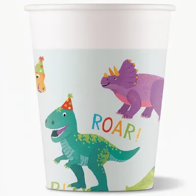 Papírové kelímky s motivem dinosaurů, objem 200 ml, balení 8 kusů, vhodné na dětské oslavy
