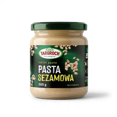 Sezamová pasta Tahini od značky Targroch v balení 500 g vhodná jako surovina do sladkého pečení a cukrářských krémů