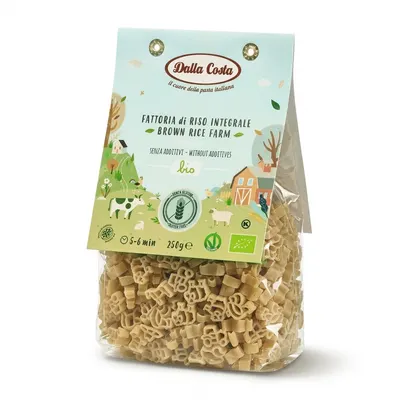 Bio bezlepkové dětské rýžové těstoviny ve tvaru zvířátek z farmy, 250 g