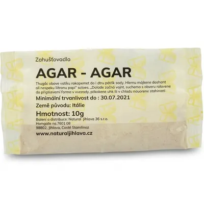 Přírodní agar-agar Natural Jihlava v balení 10 g jako rostlinné zahušťovadlo pro želé, krémy a dezerty