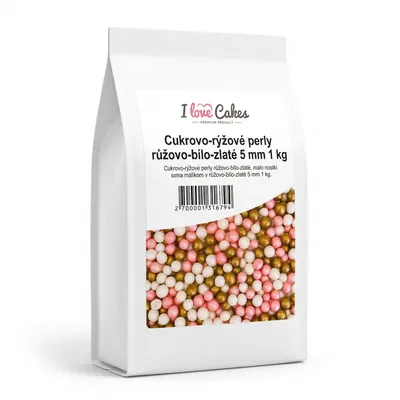 Cukrovo-rýžové perly růžovo-bílo-zlaté 5 mm 1 kg