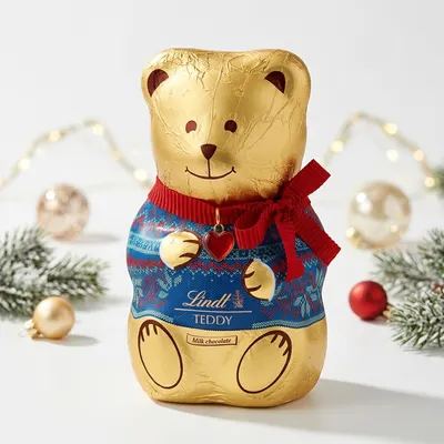 Lindt Teddy Sweater Red & Blue 200 g- čokoládový medvídek