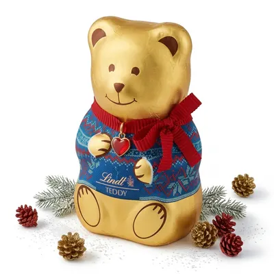 Lindt Teddy Sweater Red & Blue 200 g- čokoládový medvídek