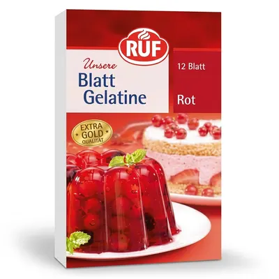 Plátková želatina červená RUF 12 listů