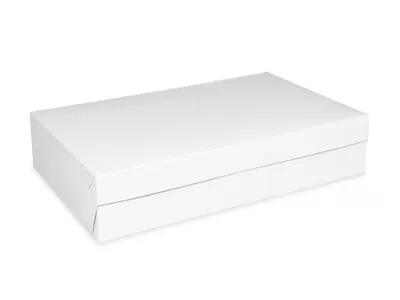 Krabice na cukroví bílá s modrými vločkami 45 × 30 × 10 cm