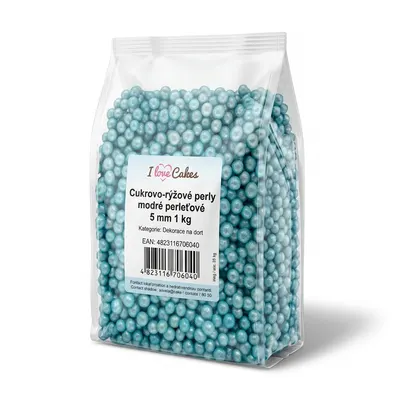 Cukrovo-rýžové perly modré perleťové 5 mm 1 kg