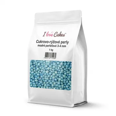 Cukrovo-rýžové perly modré perleťové 3-4 mm 1 kg