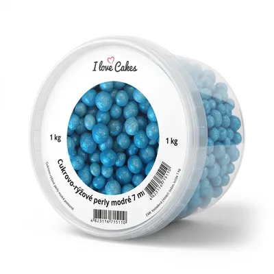 Cukrovo-rýžové perly modré 7 mm 1 kg