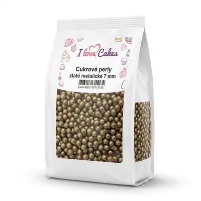 Cukrové perly zlaté metalické 7 mm, 1 kg
