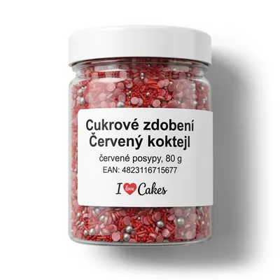Cukrové zdobení Červený koktejl, červené posypy, 80 g