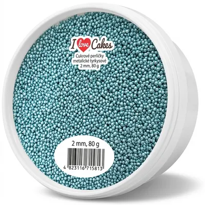 Cukrové perličky metalické tyrkysové 2 mm, 80 g