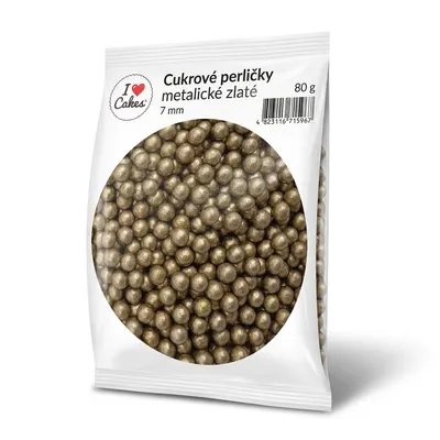 Cukrové perličky metalické zlaté, 7 mm, 80 g