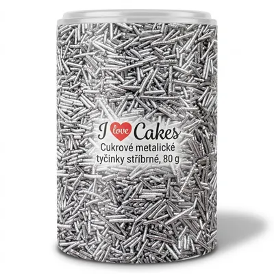 Cukrové metalické tyčinky stříbrné, 80 g