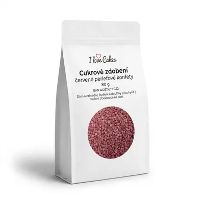 Cukrové zdobení červené perleťové konfety, 80 g
