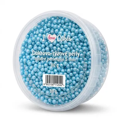 Cukrovo-rýžové perly modré perleťové 5 mm 80 g
