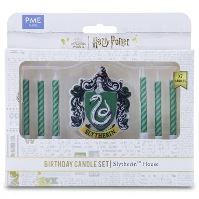 Dortové svíčky Harry Potter zelené se znakem Zmijozel 7 ks